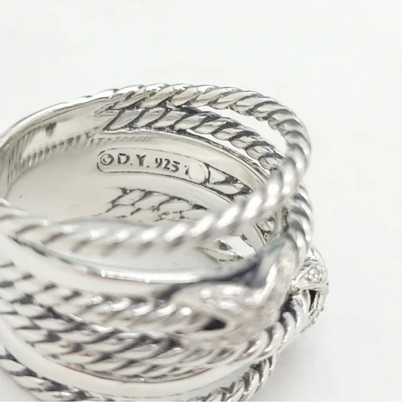 David Yurman Double X Crossover Ring in Sterling Silver with Pavé Diamonds-new! - Picture 2 of 7